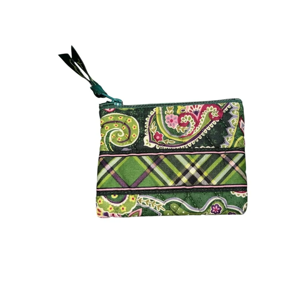 Vera Bradley Chelsea Green Paisley Quilted Cotton Zip Coin Purse Card Wallet
